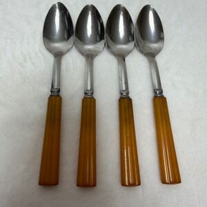 VTG Set of 4 Teaspoons Butterscotch Bakelite Amber Handles MCM Style Farmhouse